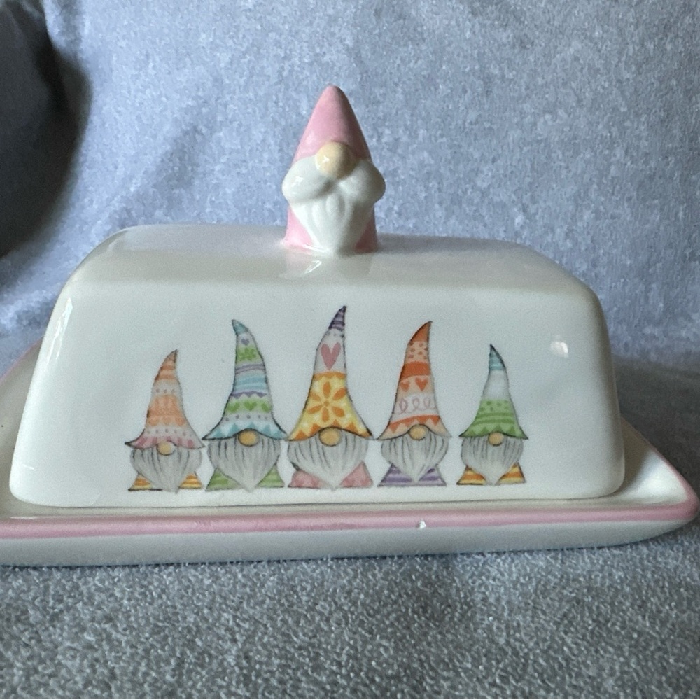 Gnome Butter Dish with Pink Accents